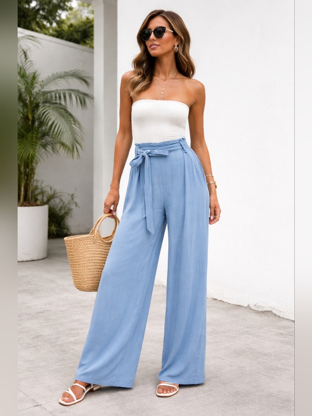 Sienna Sky Blue Wide-Leg Pants